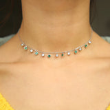 Green Crystal CZ Drop Square Charm Necklace for Women Choker Wedding Jewelry