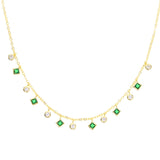 Green Crystal CZ Drop Square Charm Necklace for Women Choker Wedding Jewelry
