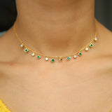 Green Crystal CZ Drop Square Charm Necklace for Women Choker Wedding Jewelry