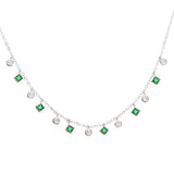 Green Crystal CZ Drop Square Charm Necklace for Women Choker Wedding Jewelry