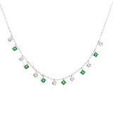 Green Crystal CZ Drop Square Charm Necklace for Women Choker Wedding Jewelry
