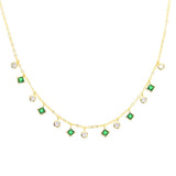 Green Crystal CZ Drop Square Charm Necklace for Women Choker Wedding Jewelry