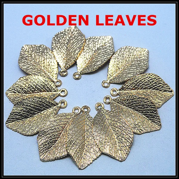 20 pcs Golden Leaves Shape Metal Pendants Alloy Charms for Necklace Bracelets