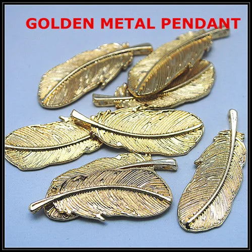 10 pcs Feather Shape Charms Metal Pendants in Golden & Silver Colors