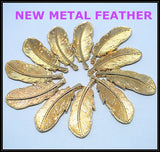 10 pcs Feather Shape Charms Metal Pendants in Golden & Silver Colors