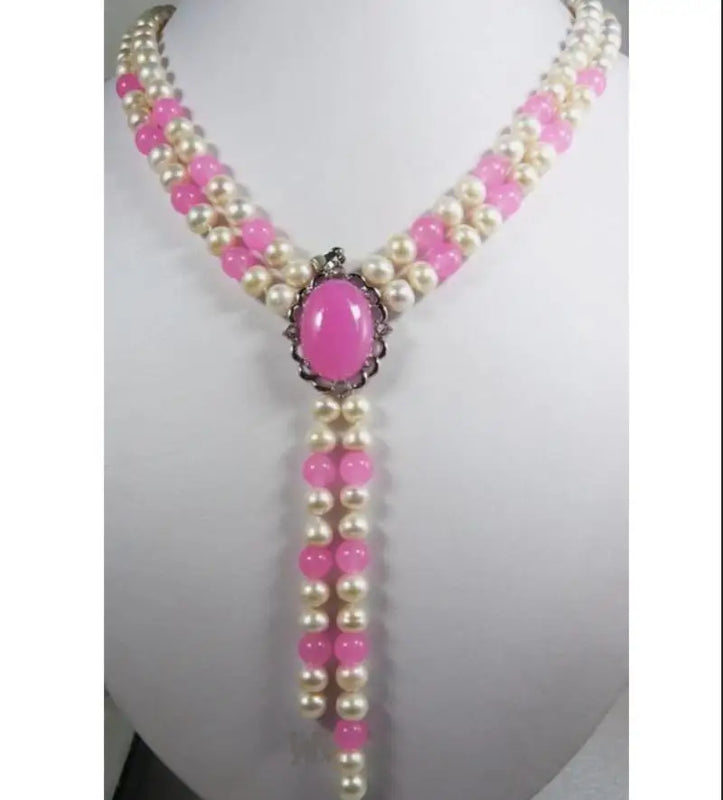 Pearl and Pink Jade Necklace