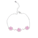 925 Silver Pink Flower Bracelets Gold/Silver for Women Girl Kids Birthday
