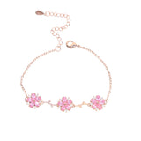 925 Silver Pink Flower Bracelets Gold/Silver for Women Girl Kids Birthday