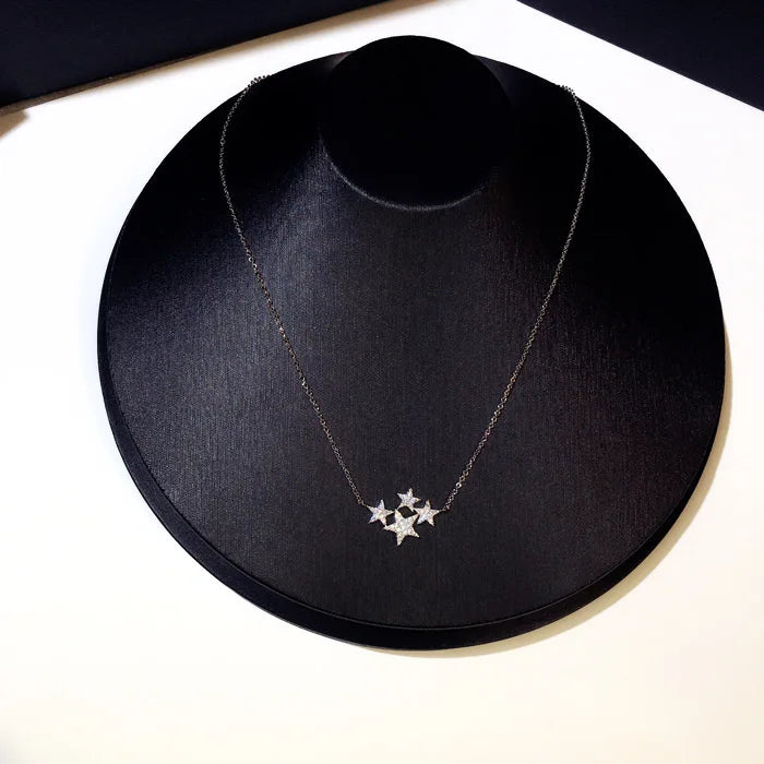 Real Silver Star Crystal Pendant Necklace for Women