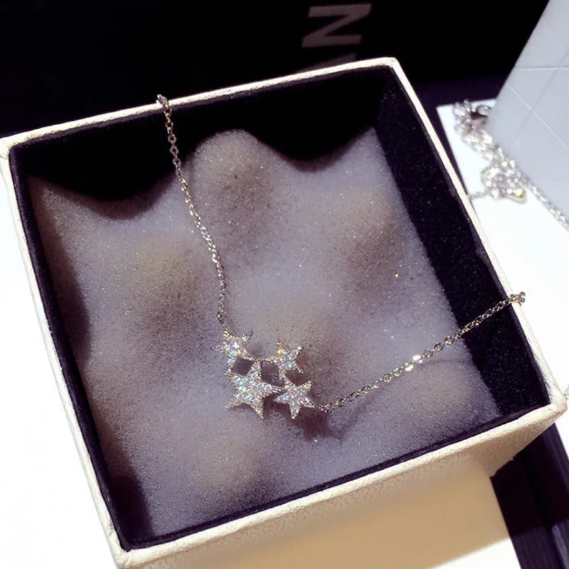 Real Silver Star Crystal Pendant Necklace for Women