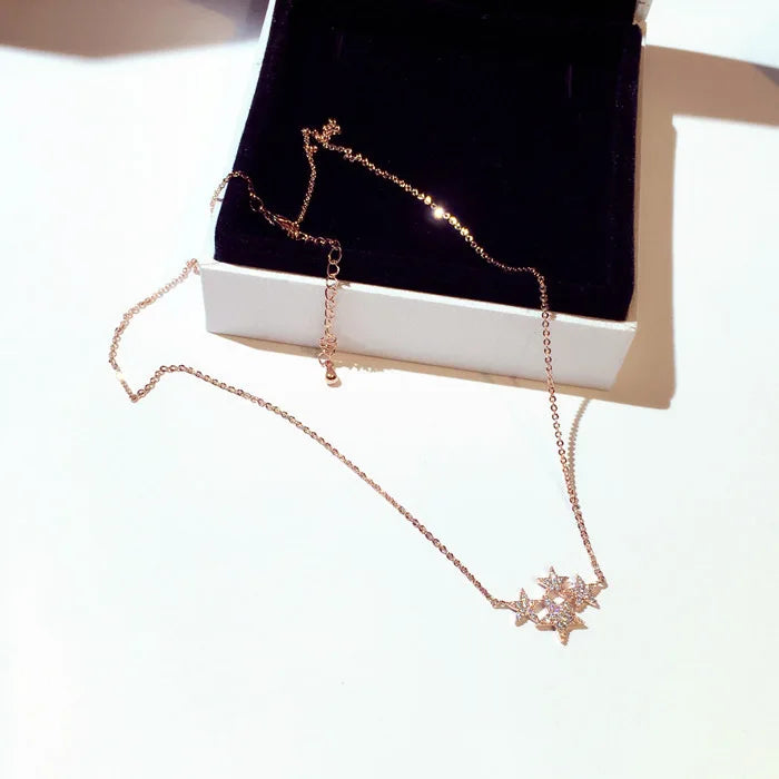 Real Silver Star Crystal Pendant Necklace for Women