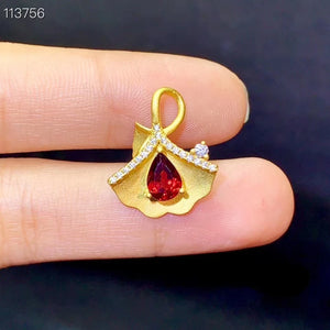 Water Drop Garnet Gemstone Pendant Necklace 925 Silver