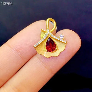 Water Drop Garnet Gemstone Pendant Necklace 925 Silver