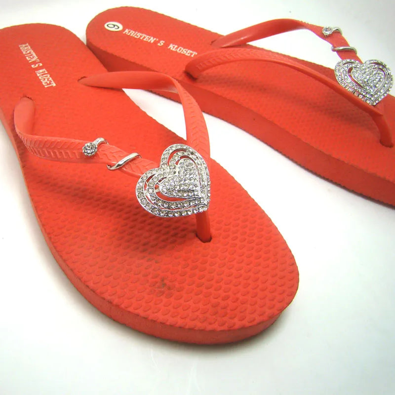 Crystal Hearts Charm Women's Sandal Decoration 6 Pairs
