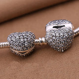 925 Sterling Silver Charm Heart Clip Bead with Clear Zirconia