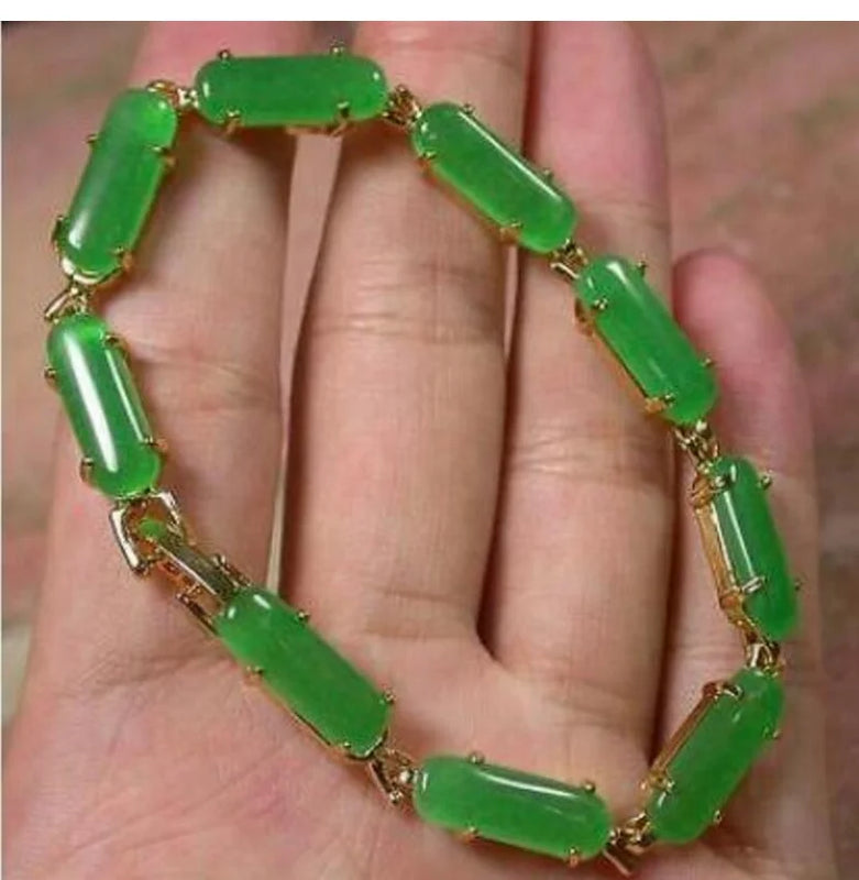 Chinese Icy Green Jade Rectangle Bangle Bracelet