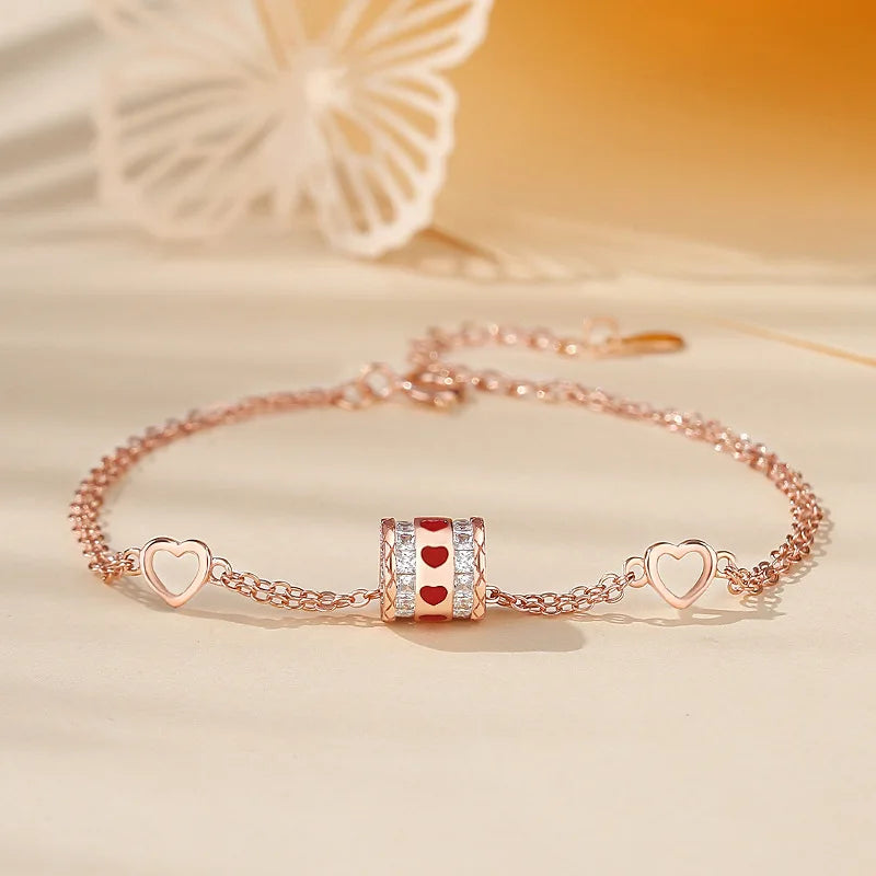 Love Shape Rose Sterling Silver 925 Bracelet for Women