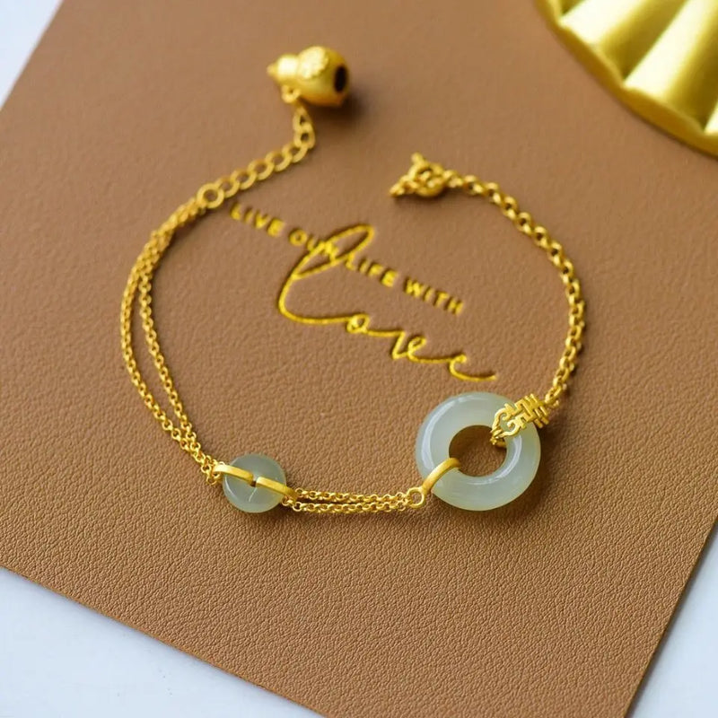 Hetian Chalcedony Fulu Gourd Bracelet Chinese Craft Women's Jewelry