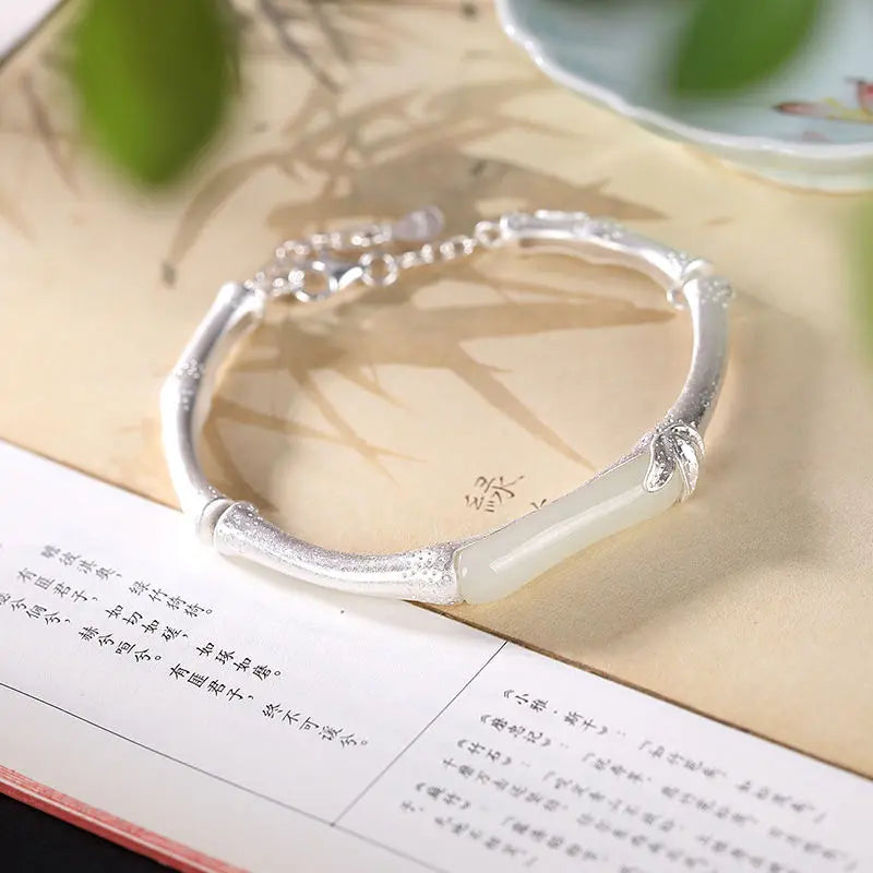 Hetian Chalcedony Bamboo Bracelet - Chinese Adjustable Women's Jewelry
