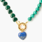 TIMELESS PEARLY green Malachite lapis beads natural stone heart pendant necklace