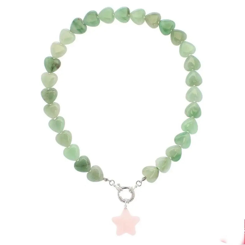 TIMELESS PEARLY green Malachite lapis beads natural stone heart pendant necklace