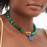 TIMELESS PEARLY green Malachite lapis beads natural stone heart pendant necklace