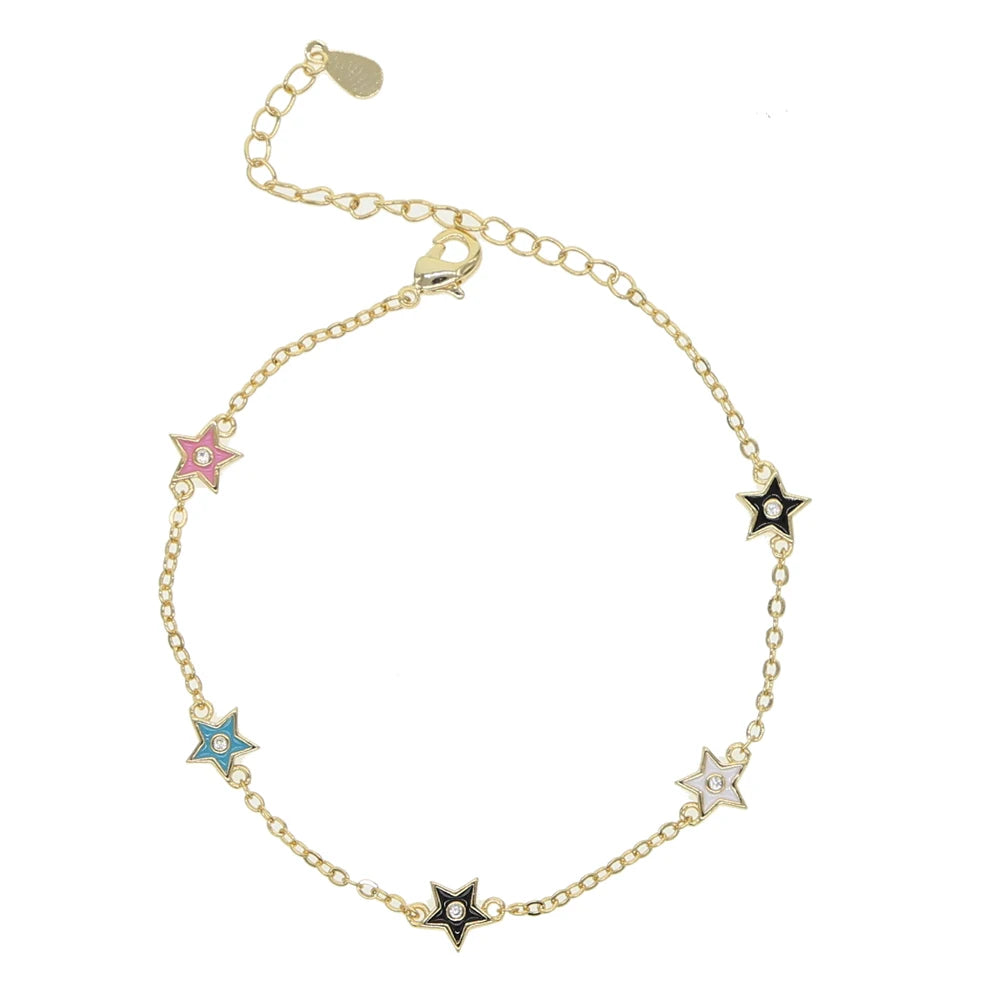 Sparkling CZ Star Charm Chain Bracelet for Christmas