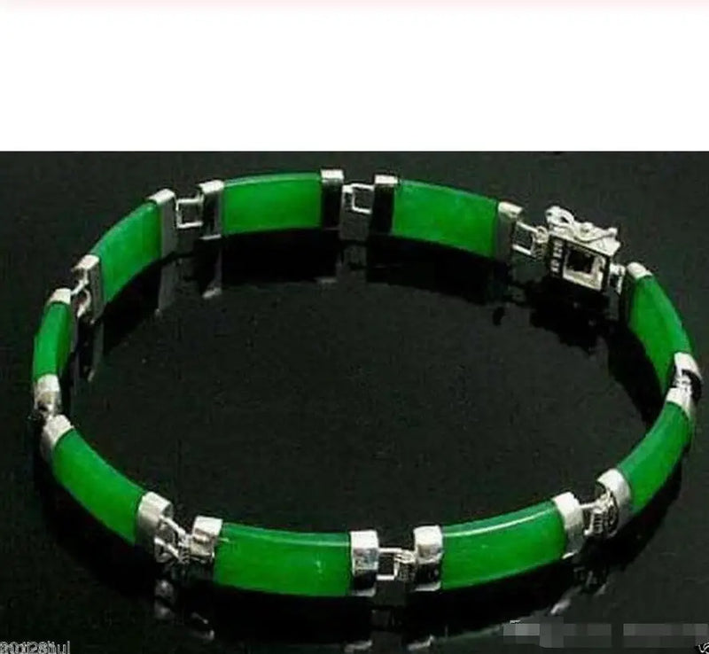 Jadeite Bracelet Natural Green Silver Fortune Lucky Link Bracelet