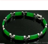 Jadeite Bracelet Natural Green Silver Fortune Lucky Link Bracelet