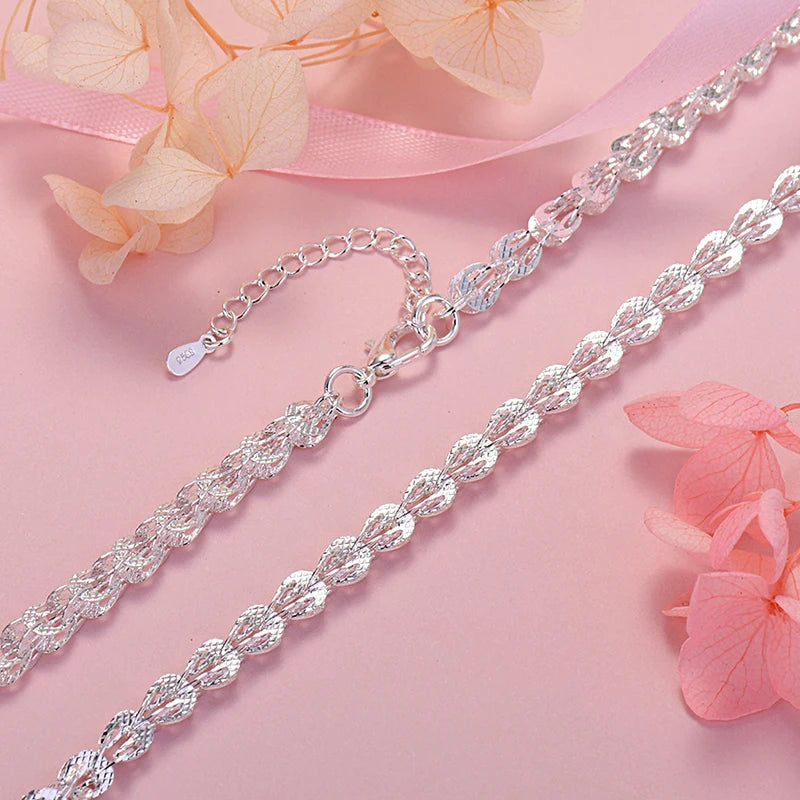 925 Sterling Silver Engraved Pattern Chain Necklace for Women
