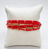 Pink Rice Bead Multi-String Drawstring Bracelet