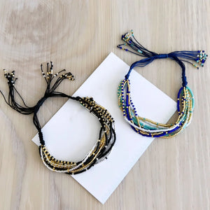 Pink Rice Bead Multi-String Drawstring Bracelet