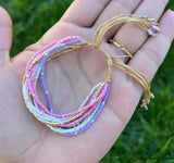 Pink Rice Bead Multi-String Drawstring Bracelet