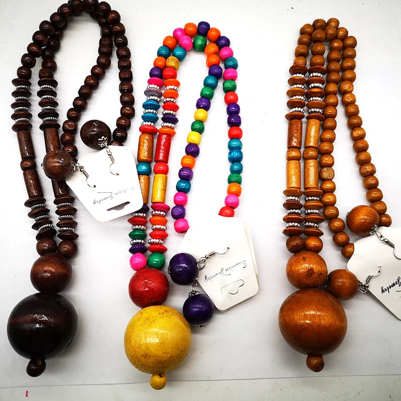 African Wooden Beads Necklace - Handmade Jewelry
