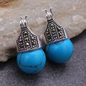 925 Silver Hooks Earrings with Natural Turquoise Gem