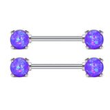Opal Nipple Rings Set - White, Purple, Pink - Stainless Steel