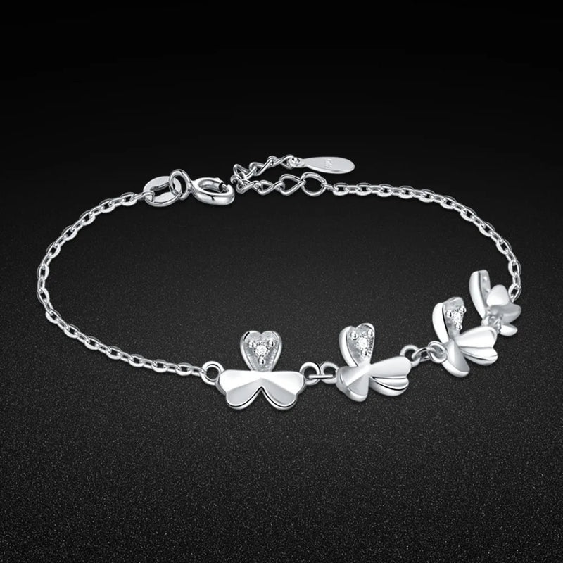 925 Sterling Silver Zircon Flower Pendant Bracelet