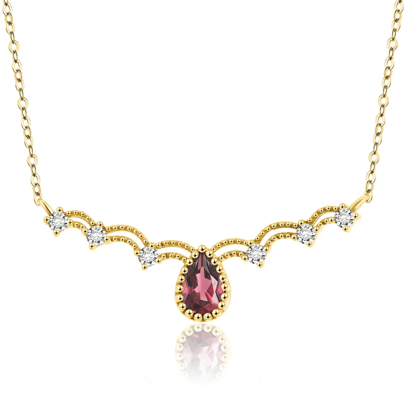 925 Silver Necklace with Natural Drop Garnet Pendant