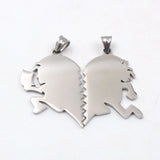 Pair Couple Heart Stainless Steel ICP Clown Heart Pendant Necklace