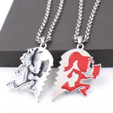 Pair Couple Heart Stainless Steel ICP Clown Heart Pendant Necklace