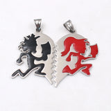 Pair Couple Heart Stainless Steel ICP Clown Heart Pendant Necklace