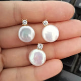 FRESHWATER PEARL earrings & s925 stud coin 12-13mm beads nature AA