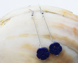 Lapis Carved Flower Earrings 15-16mm Beads