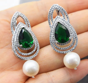 Freshwater Pearl Green Zircon Earrings Nature Beads