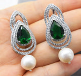 Freshwater Pearl Green Zircon Earrings Nature Beads