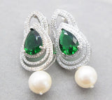 Freshwater Pearl Green Zircon Earrings Nature Beads