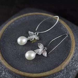 Freshwater Pearl Rice Earrings 8-10mm S925 Hook Beads Nature