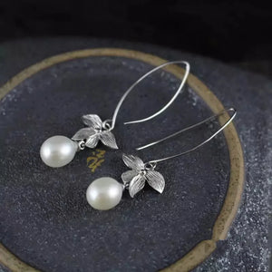 Freshwater Pearl Rice Earrings 8-10mm S925 Hook Beads Nature