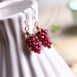 Red Garnet Earrings Round Drop and Heart Hook Beads