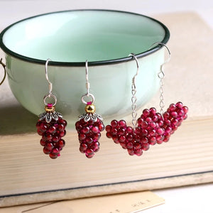 Red Garnet Earrings Round Drop and Heart Hook Beads
